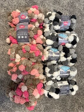 Red Heart Pomp-A-Doodle Yarn - 5 Skeins Thunder - 5 Skeins Pink Sand (10 Skeins)